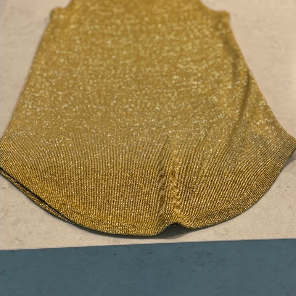 Gold Metallic Tank Top - Women's Shimmery Knit Cache size M - Picture 6 of 7
